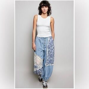 POL Paisley and Lace Denim Joggers